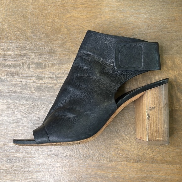 Vince. Black Leather Faye Peep Toe Heeled Booties - Picture 5 of 11
